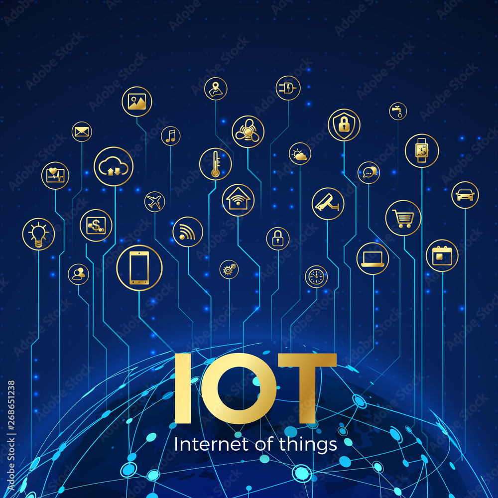 Poster iot concept. internet of things. global network connection. monitoring and control smart systems ico