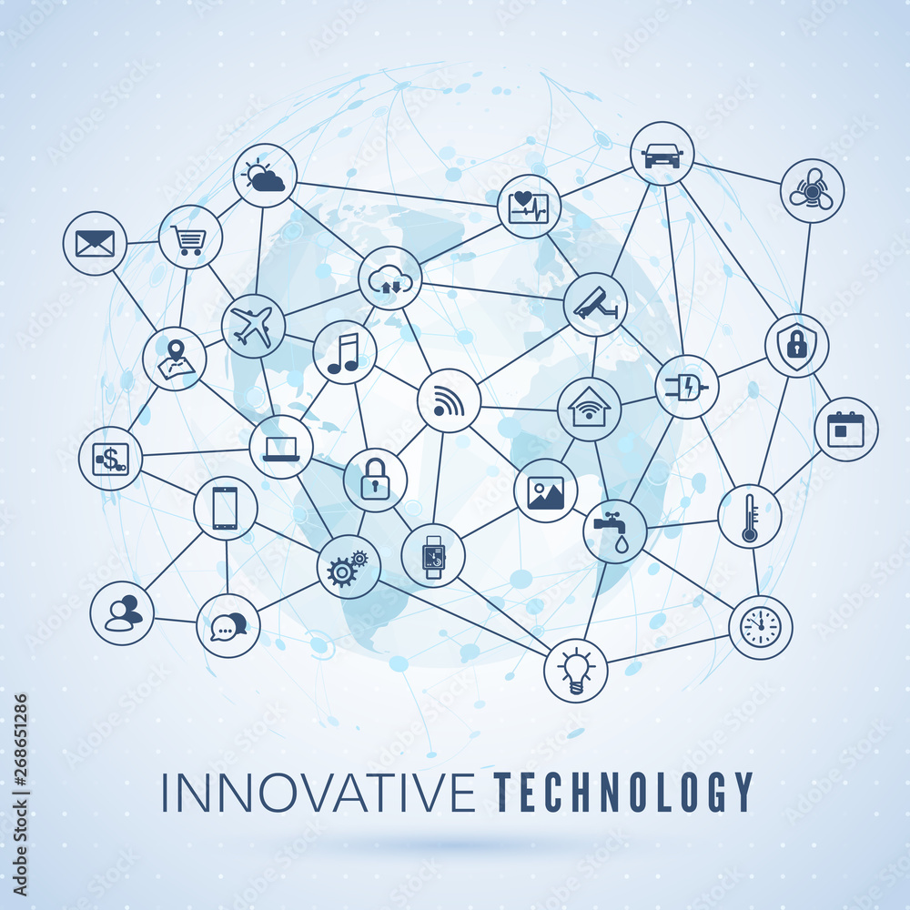 Poster internet of things. iot concept. global network connection. monitoring and control smart systems ico