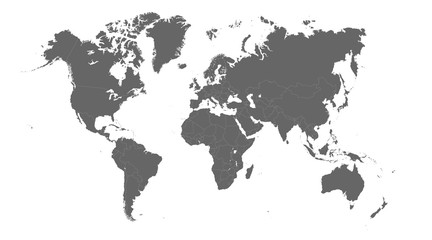 Obraz premium Mapa świata Mono kolor Wysoka szczegółowość oddzielone wszystkie kraje Ilustracja wektorowa na białym tle
