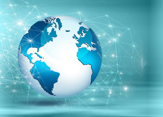 Best Internet Concept of global business. Globe, glowing lines on technological background. Wi-Fi, rays, symbols Internet, 3D illustration