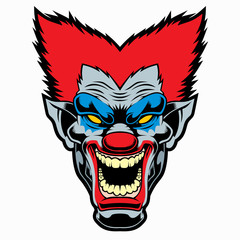 Evil cartoon clown illustration. 