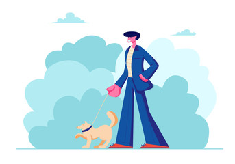 Man Walking with Dog Outdoors on Summertime