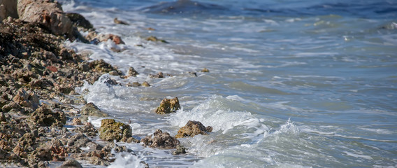 Waves breaking on the beach.