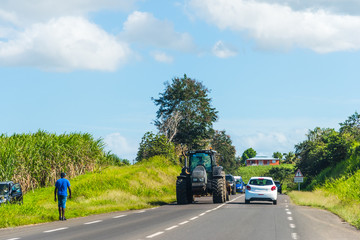 Fototapeta na wymiar Traffic on a country road in beautiful Guadeloupe