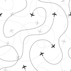 Airline routes seamless. Flight planes texture pattern travel airplane traffic line path planning aviation wallpaper vector background