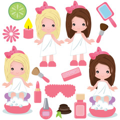 Cute girl spa vector cartoon illustration