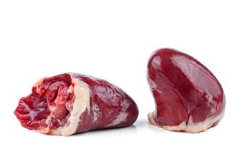 Obraz premium Raw turkey (or chicken) hearts isolated on white background