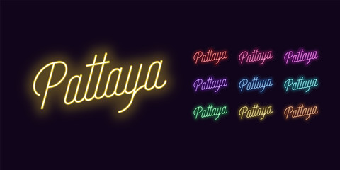 Neon lettering of Pattaya name. Neon glowing text