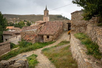 view over Miravete de la Sierra village, province of Teruel, Aragon, Spain