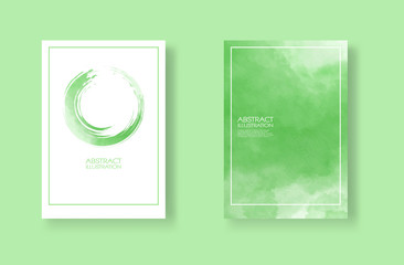 Cards with watercolor elements set. Hand drawn banner element on green background.