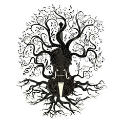 Violin with tree branches