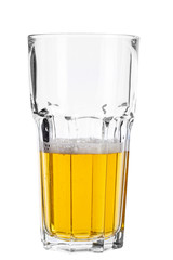 Pint glass half empty isolated against white background
