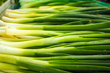 Fresh spring onions on the market