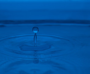 Fototapeta na wymiar Water drop close up in blue