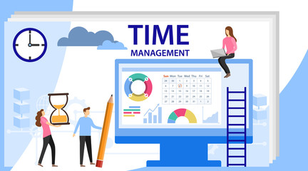 Time management banner with character. Isolated schedule concept or planner. Planning sticker, management images. Time management