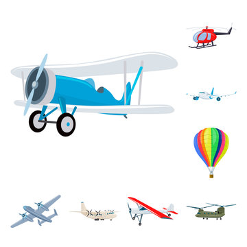 Isolated object of plane and transport sign. Collection of plane and sky stock symbol for web.