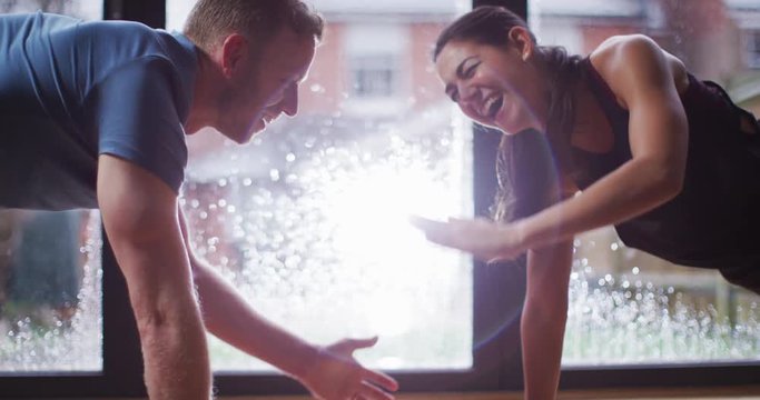 4K Cute flirty couple working out together & making each other laugh