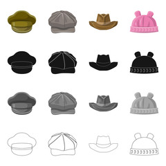 Isolated object of headgear and cap sign. Collection of headgear and accessory vector icon for stock.