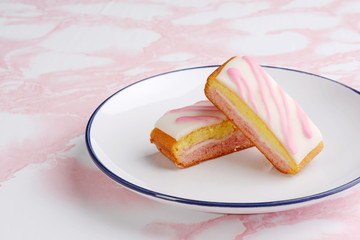 two english angel cake slices on a plate