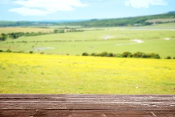 Gordijnen wood deck overlooking farm landscape © Michael Gray