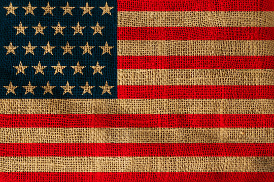 Usa national flag printed on a rough fabric