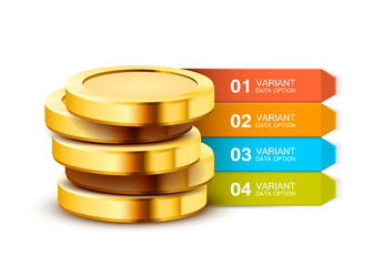 Business presentation template. Business solutions or options. Money infographics. Dollar coin.