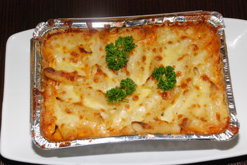 Lasagna with cheese view from top
