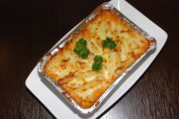 Lasagna with cheese view from top