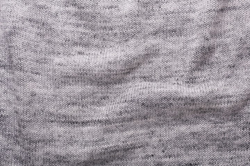 Gray knitting wool texture background Crocheted fabric texture Top view Copy space