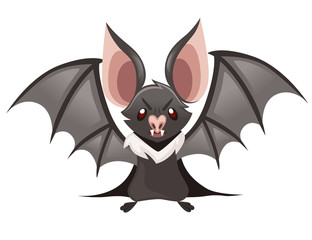 Cartoon bat. Cute vampire bat, flying mammal. Flat vector illustration isolated on white background. Cartoon character design. Angry bat emotion