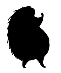 Black silhouette. Adorable hedgehog, forest animal. Spiny mammal. Hedgehog stand on two legs. Cute cartoon animal design. Flat vector illustration isolated on white background