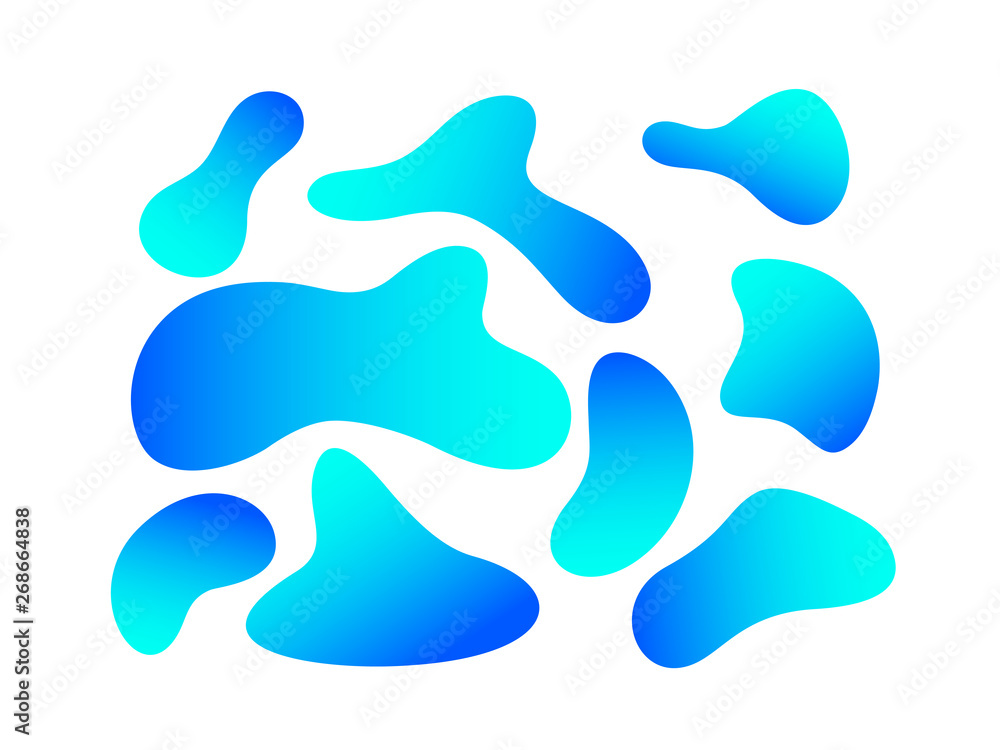 Poster set of abstract liquid elements. flowing liquid shapes with fluid blue gradient color. isolated on w