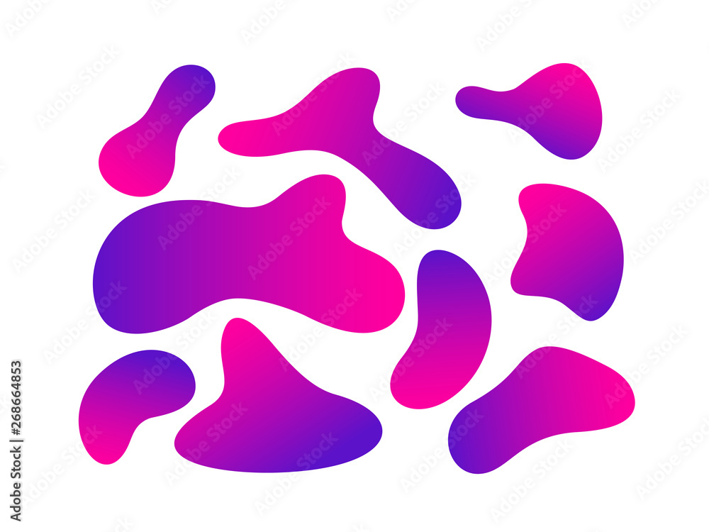 Poster set of abstract liquid elements. flowing liquid shapes with fluid purple gradient color. isolated on