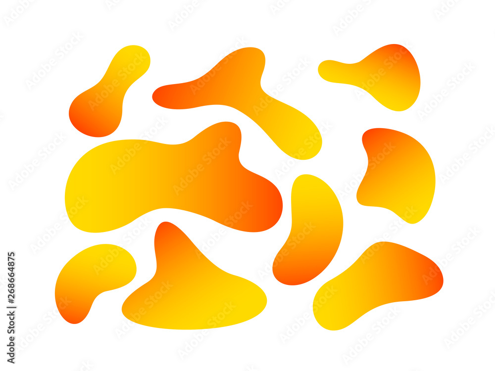 Poster set of abstract liquid elements. flowing liquid shapes with fluid orange gradient color. isolated on