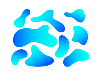 Set of abstract liquid elements. Flowing liquid shapes with fluid blue gradient color. Isolated on white. Vector trendy design.
