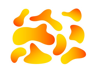 Set of abstract liquid elements. Flowing liquid shapes with fluid orange gradient color. Isolated on white. Vector trendy design.