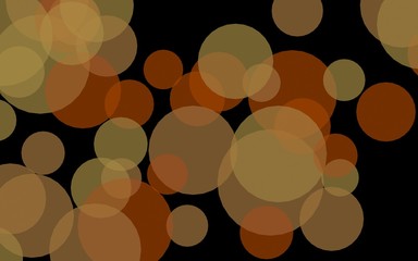 Multicolored translucent circles on a dark background. Yellow tones. 3D illustration