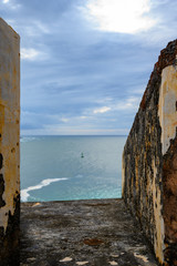view of ocean through sentry box fortifications
