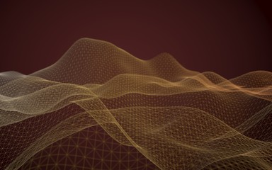 Abstract landscape on a brown background. Cyberspace grid. hi tech network. 3D illustration