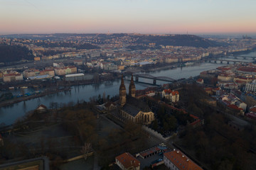 Fototapeta premium The Basilica of St Peter and St Paul is a neo-Gothic church in Vyšehrad fortress in Prague, Czech Republic. Founded in 1070-1080 by the Czech King Vratislav II, Behind the church is famous cemetery.