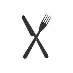 Crossed fork and knife icon isolated. Restaurant icon. Flat design. Vector Illustration