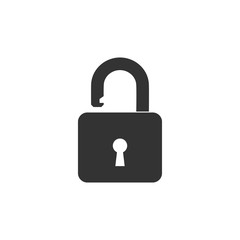 Open padlock icon isolated. Lock symbol. Flat design. Vector Illustration