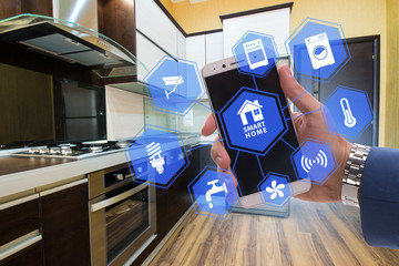 Smart home concept with devices and appliances
