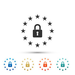 GDPR - General data protection regulation icon isolated on white background. European Union symbol. Security, safety, protection, privacy concept. Set icons in color icons. Vector Illustration