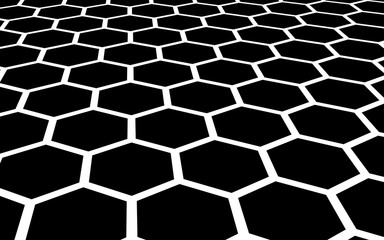 White honeycomb on a black background. Perspective view on polygon look like honeycomb. Isometric geometry. 3D illustration