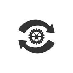 Gear and arrows as workflow concept icon isolated. Gear reload sign. Flat design. Vector Illustration