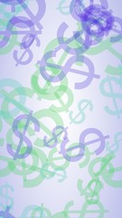Multicolored translucent dollar signs on white background. 3D illustration