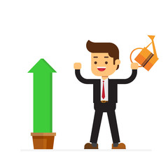Business man watering graphs higher