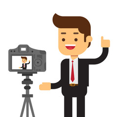 Businessman recording himself
