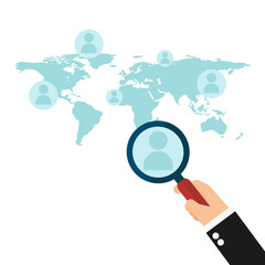 Search employee hand holding magnifier glass